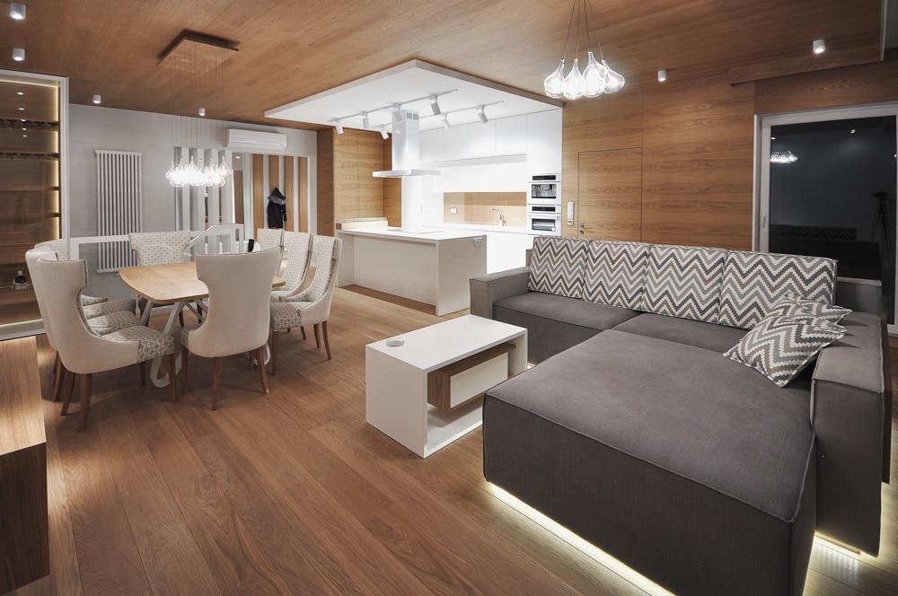Aranżacja Mieszkania #1, stworzona i wykonana przez warsztat Don't Worry, tworzący aranżację wnętrz oraz wykonujący meble na zamówienie.